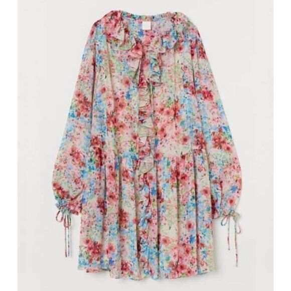 Chiffon Floral Print Dress Flounced - Picture 5 of 5